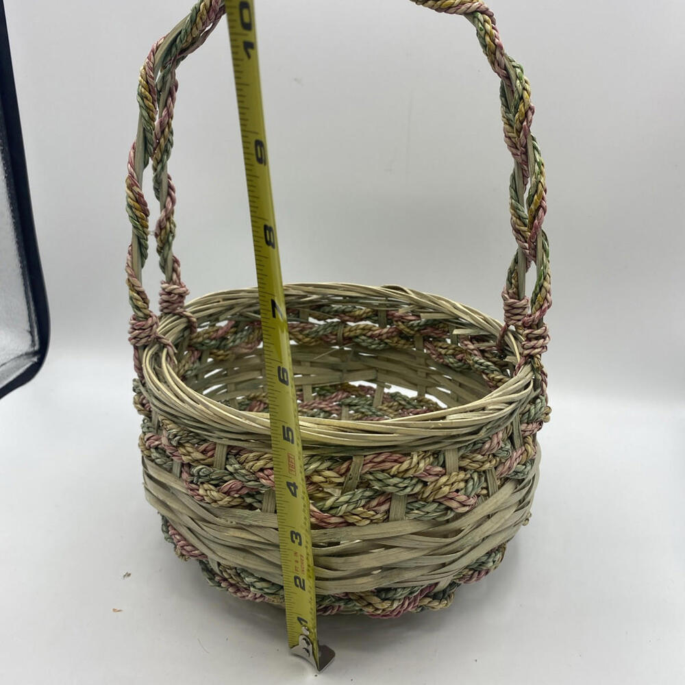 Vintage Easter Basket Woven Twisted Rope Wicker Round Pink Blue - Picture 6 of 7